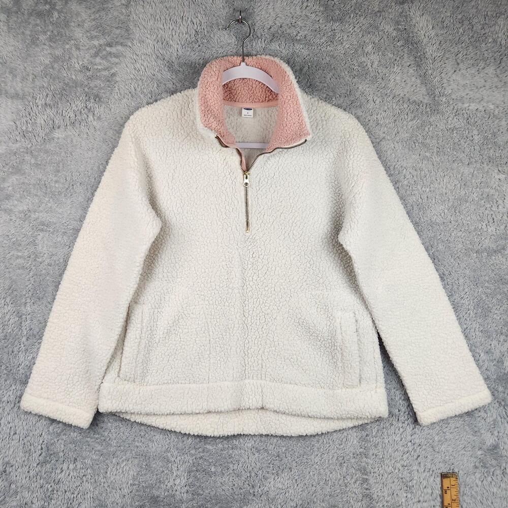 Old Navy Jacket Womens Small White Sherpa Fleece 1/4 Zip Pullover Cozy Soft Y2k